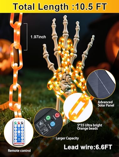 Orange Solar Halloween String Lights - 175 LED 10.5 FT with Remote & Timer
