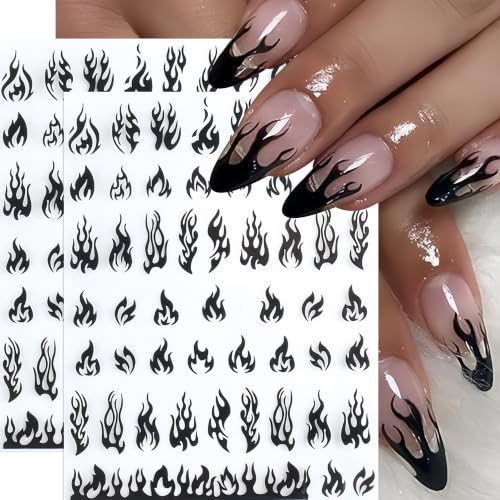Halloween Flame Nail Stickers Set - Self-Adhesive Rainbow Gradient Flame Decals, Style 08