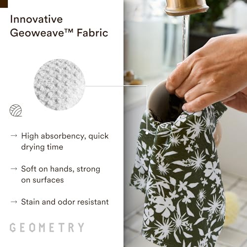 Geometry Leafy Microfiber Kitchen Towels - Quick Dry Dish Cloths, 2-Pack, 18 x 30 Inches