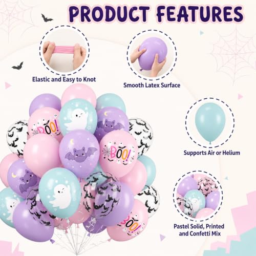 Pastel Halloween Balloons Set - Pink Blue Purple for Spooky Party Decor - Variation Pink Purple