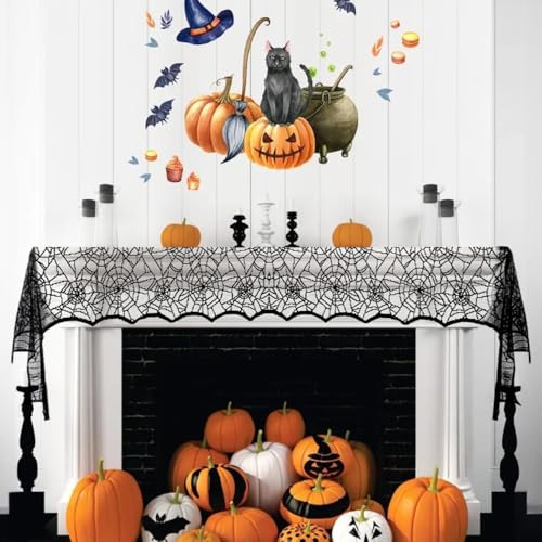 2pcs Black Lace Spider Web Table Runners 14x48 Inches Halloween Decor