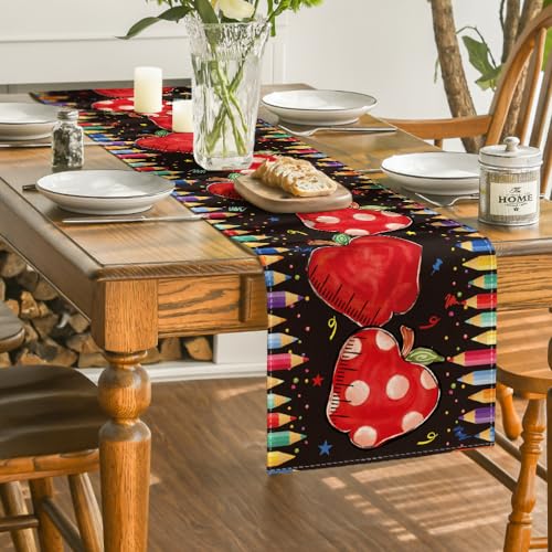 Colorful Table Runner 13x72 Inch Black - Back to School Decor
