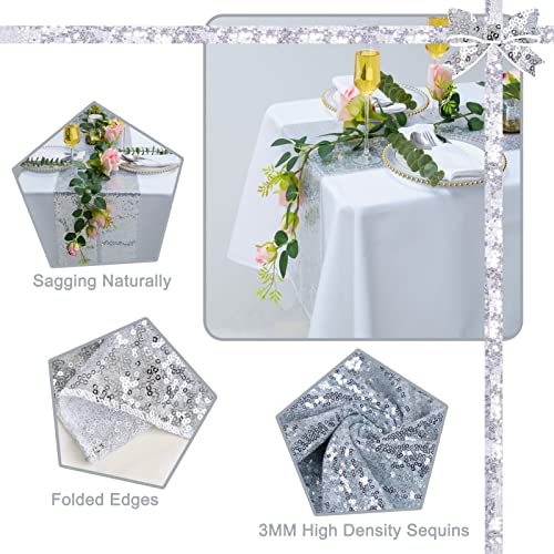 12x108 Inch Silver Sequin Table Runner Set of 2 - High-Density Sparkly Glitter Decor