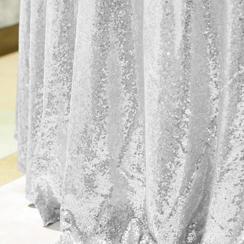 Silver Round Sequin Tablecloth 120 Inch for Party & Event - HMQIANG