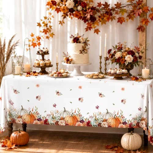Fall Tablecloth 3 Pack Floral Pumpkin Thanksgiving Waterproof Plastic