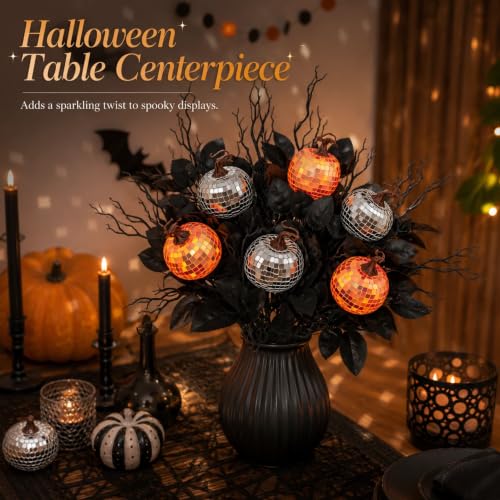 Halloween Pumpkin Decor Set with Disco Pumpkins & Black Branches - 9 Pieces