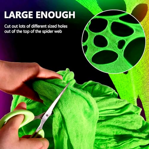 Glow in the Dark Spider Web Halloween Decorations Outdoor 1800 Sqft with Black Light & Ground Nails