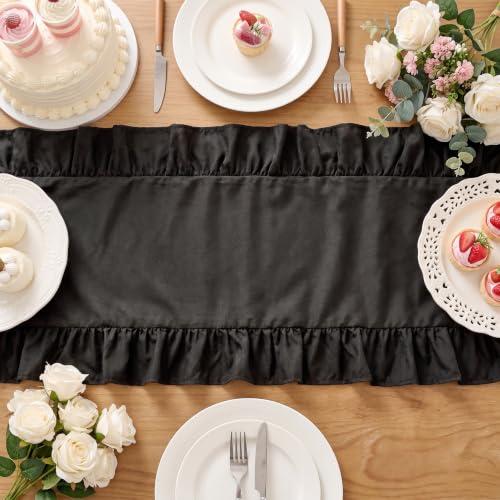 Black Satin Ruffle Table Runner Set - 3 Pack, 14x118 Inches, Formal Decor