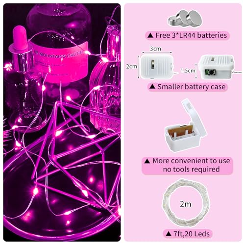 Pink Fairy Lights Battery Operated 50 Pack 7ft 20 LED String for Valentine's Easter Christmas