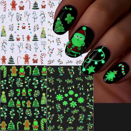 Christmas Nail Stickers Glow in The Dark String Lights Design - Style1