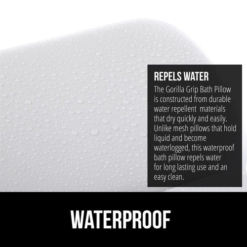 GORILLA GRIP Bath Pillow for Tub, Strong Suction Cups, Luxury Bathtub Pillows, Headrest Neck and Back Support, Relaxing Hot Tub and Home Spa Accessories, Bathroom Essentials, Gifts for Women, White
