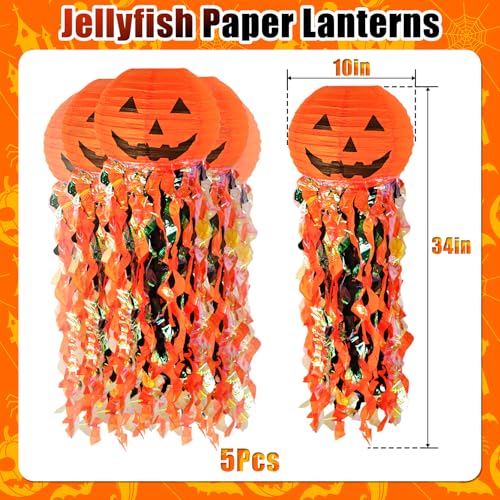 5-Pack Pumpkin Paper Lanterns for Halloween Party Decorations - Fall Festive Decor