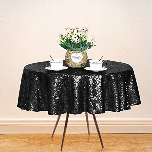Black Sequin Tablecloth 50 Inch Round Glitter Party Table Cover - Variation: Black / 50 Inch