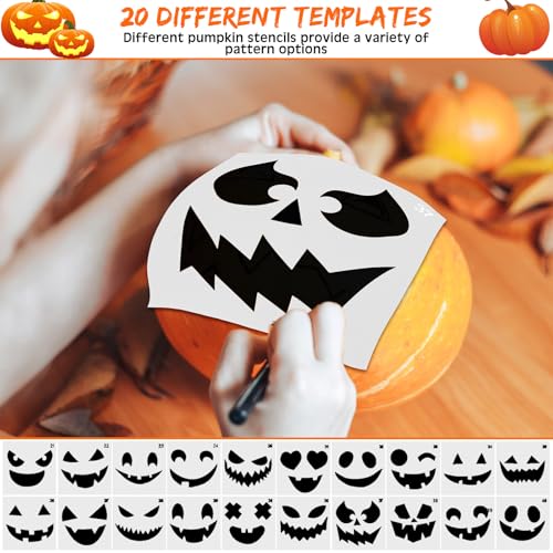 Halloween Pumpkin Carving Kit with 13 Heavy Duty Stainless Steel Tools & 20 Templates