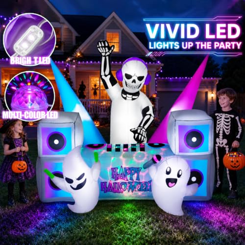 7FT Halloween Inflatable Skeleton DJ Party Yard Decoration with Multi-Color LED Lights
