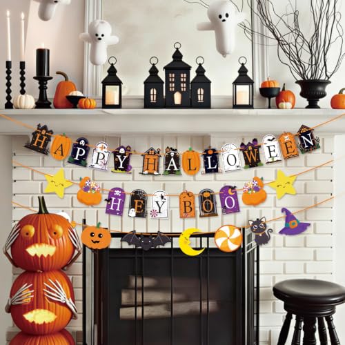 Kids Halloween Party Banner Set - Hey Boo & Happy Halloween Decorations