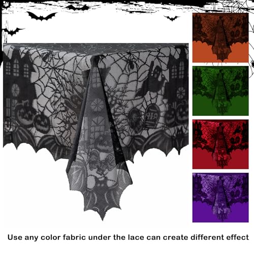 Joyfol Day Halloween Lace Tablecloth 72x54 Inch Gothic Spiderweb Castle Black