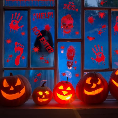6 Sheets Bloody Handprint and Footprint PVC Window Stickers for Halloween