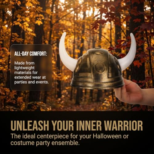 Golden Viking Helmet with Horns - Medieval Barbarian Warrior Party Hat for Kids & Adults