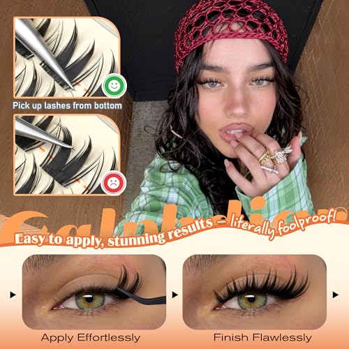 C-Bunny Wispy Lash Clusters - D-Curl Individual False Eyelashes 10-18mm, Light & Fluffy, DIY Cat Eye & Open Eye Looks