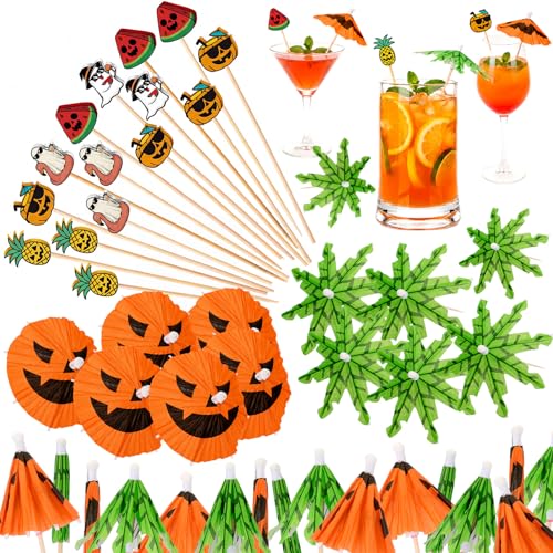 Halloween Cocktail Drink Accessories Set with Umbrella & Skewers - 160 Pcs