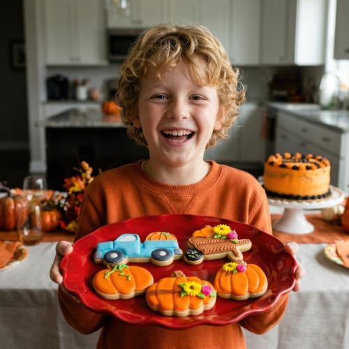Pumpkin Patch Cookie Cutter Set - Large Jack-O-Lantern, Truck, Wheelbarrow, Gourd - Made in USA