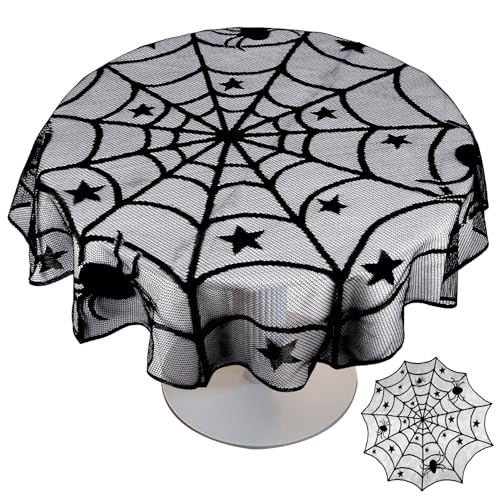 Halloween Round Black Lace Spiderweb Tablecloth 40 Inch - Festive Table Decor
