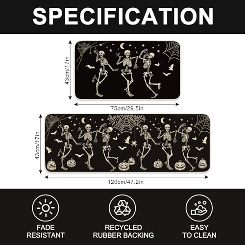 Halloween Skeleton Spider Pumpkin Welcome Floor Mat Non-Slip Door Rug 17x29/47 Inch