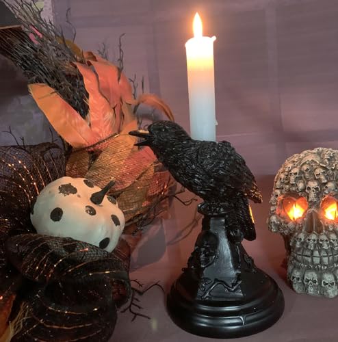 Gothic Raven Candle Holder Halloween Decoration Skull & Crow Statue