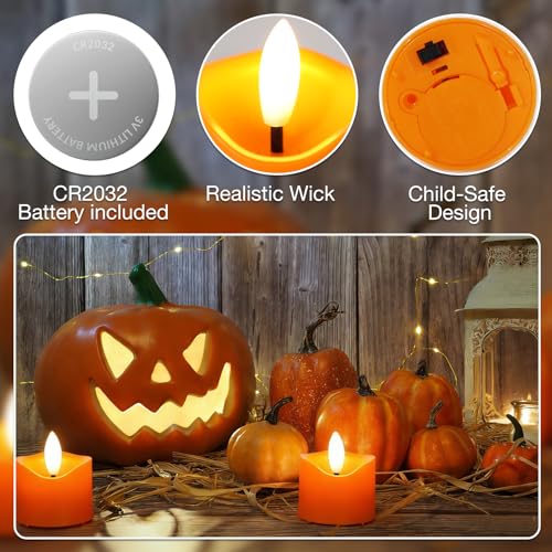 24 Pack Orange Flameless LED Tea Lights Candles - Battery Operated, Long-Lasting, Safe for Decorations