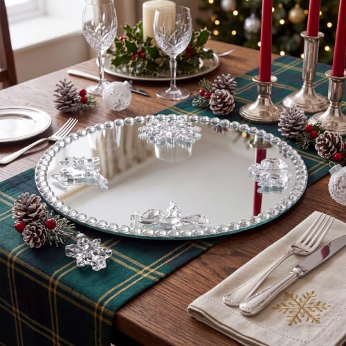 Silver Mirrored Glass Charger Plates 13 Inch - Christmas Style Rim - Set of 6
