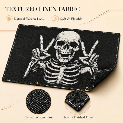 Halloween Skeleton Peace Sign Placemats Set of 4 - Spooky Table Decor for Fall Parties - Style4