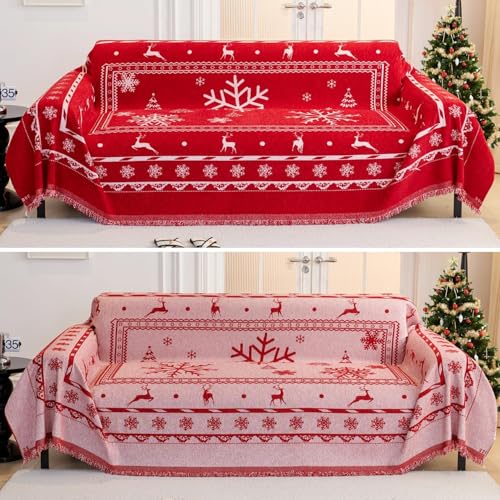 Christmas Sofa Cover with Tassels for 2-3 Cushion Couch - Red XX-Large 71x134 Inches
