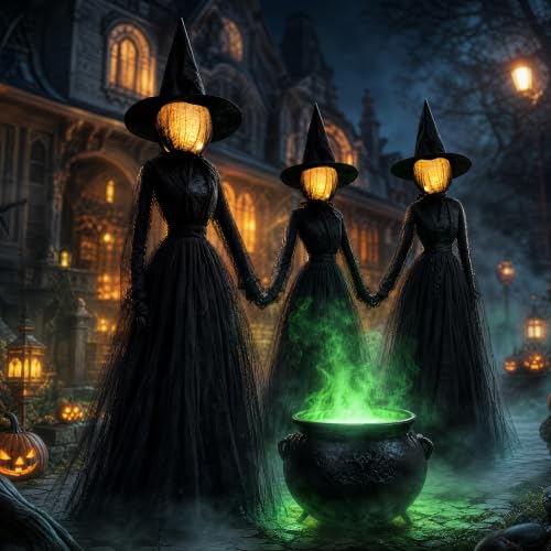 6 FT Halloween Witches with Lights Set of 3 Outdoor Yard Decorations