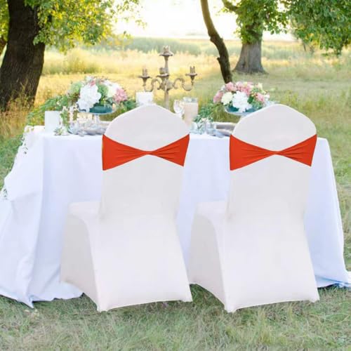 50 PCS Orange Spandex Chair Sashes Bows - Stretchable Wedding & Event Ties