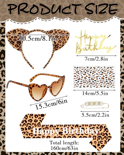 Leopard Print Birthday Sash and Animal Party Accessories Set for Women