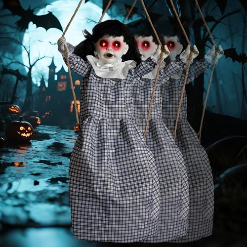 Halloween Outdoor Hanging Swing Girl Decor with Creepy Sound and Light-Up Eyes