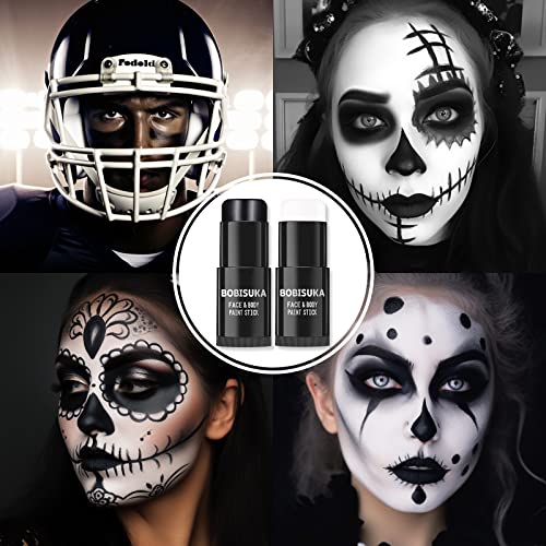 Black White Face Paint Stick Set with Setting Powder for Halloween & Cosplay - Special Effects