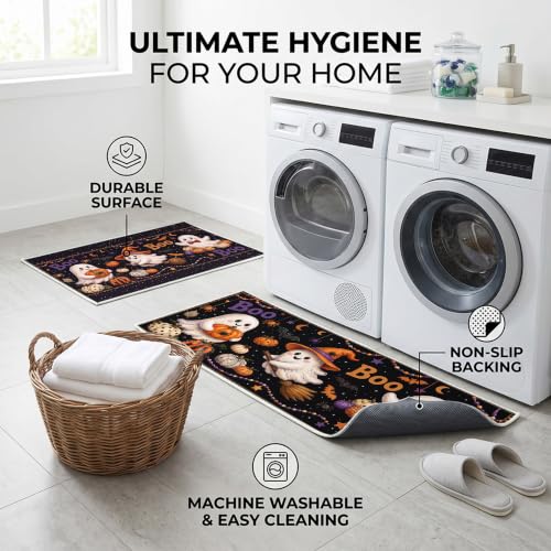 Halloween Doormat Set 2 Piece Cute Ghost with Pumpkin and Welcome Mat - Fall Holiday Decor