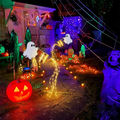 Solar Ghost Garden Stake Lights Set - Warm Light, 2 Pack Halloween Decor