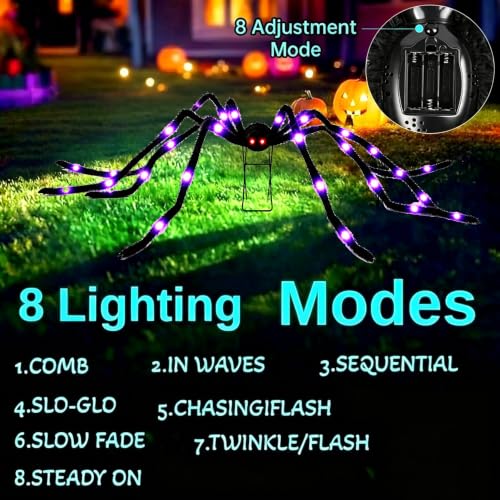 1 Pack 6.6 Ft Halloween Giant Spider with 9-inch Metal Stand & 38 LED Lights