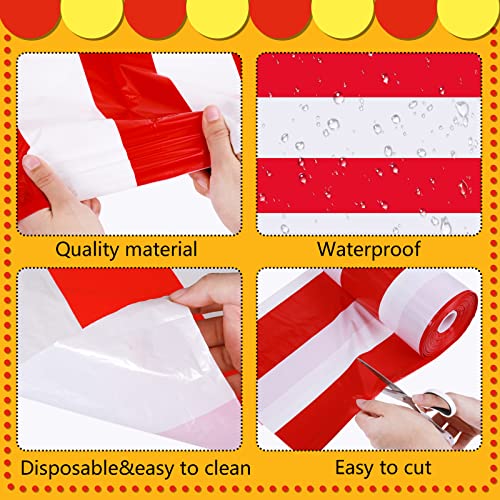 Red and White Striped Tablecloth Roll - 100 Ft Carnival Party Decor