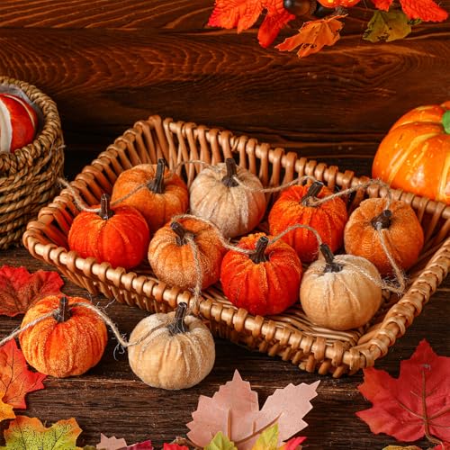 Fall Velvet Pumpkin Garland - Orange Series, 8.2 ft Halloween Decor