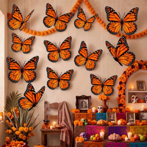 12 Large Monarch Butterfly Hanging Decorations for Parties & Events