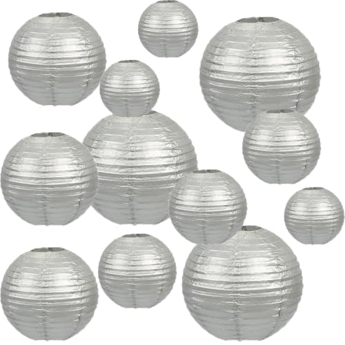 12Pcs Mixed Size Silver Paper Lanterns for Parties Weddings Christmas Home Decor