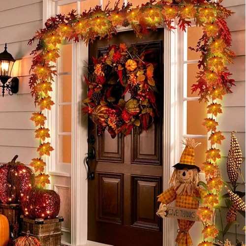 GOOTHY Orange Maple Leaf String Lights for Fall & Halloween Decor - 13.6Ft Outdoor LED Garland with 35 Leaves - Variation: Orange Leaf