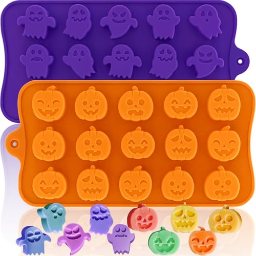 Halloween Pumpkin & Ghost Silicone Molds 2PCS - Food Grade, Oven Safe, Candy & Treat Making