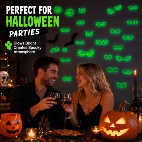 Glow in The Dark Halloween Decorations with Creepy Eye Stickers Set