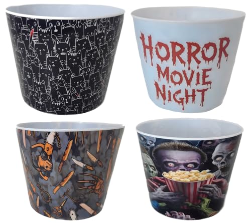 Popcorn Bowls Set for Movie Night Halloween Party - 4 Reusable Plastic Snacks