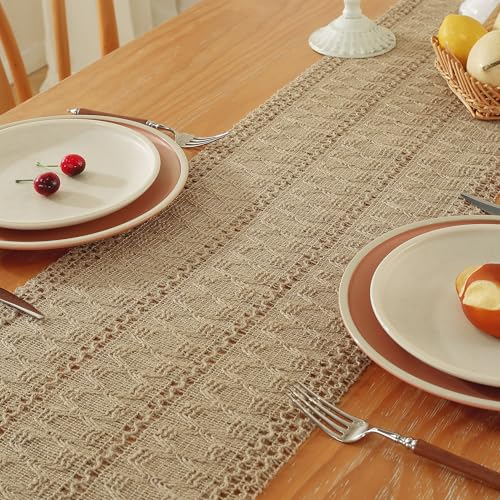 Burlap Boho Table Runner 12x72 Inches - Rustic Farmhouse Decor with Tassels, Brown